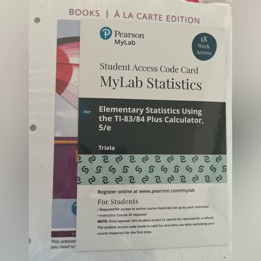 Pearson MyLab Statistics Access Code with Purple and Green Design